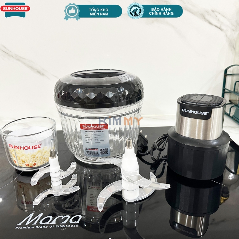 Máy xay thịt cá 2 cối thủy tinh Sunhouse SHD5412